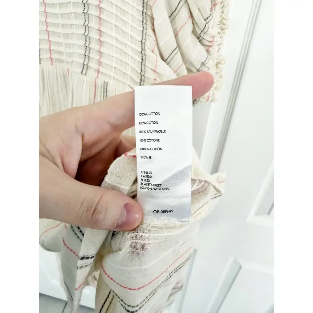 Free People Elsie Textured Gauze Tunic Mini Babydoll Dress Ivory Puff Sleeve
